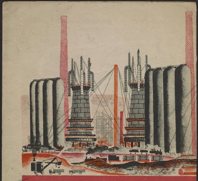 Illustrazione per il libro per bambini "Combinat metallurgico Kuznets: un gigante socialista" da Mikhail Lvovich Gurevich
