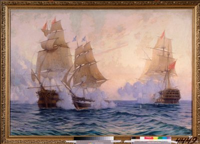 Il brigantino Mercury combatte due navi turche, 14 maggio 1829 da Mikhail Stepanovich Tkatchenko