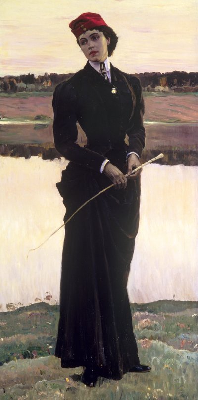 Ritratto di Olga Nesterova o, Donna in abito da equitazione, 1906 da Mikhail Vasilievich Nesterov