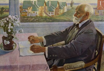 Ritratto del fisiologo russo Ivan Pavlov (litografia a colori) da Mikhail Vasilievich Nesterov