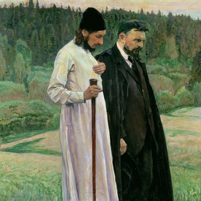 I Filosofi: Ritratto di Sergei Nikolaevich Bulgakov e Pavel Aleksandrovich Florensky da Mikhail Vasilievich Nesterov
