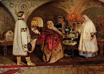 Lo zar Alessio Michajlovič (1629-76) incontra la sua sposa, Maria Miloslavsky, 1887 da Mikhail Vasilievich Nesterov