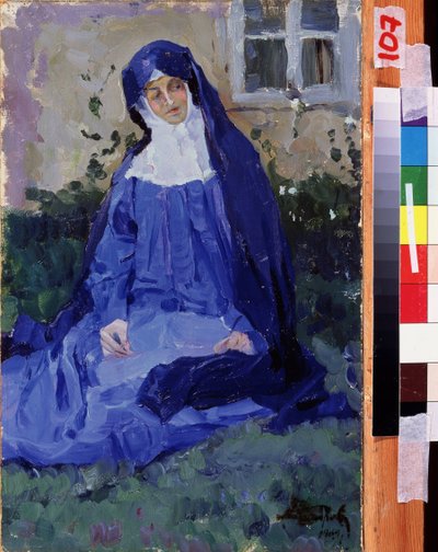 Una suora. Opera di Mikhail Vasilyevich Nesterov, olio su cartone da Mikhail Vasilievich Nesterov