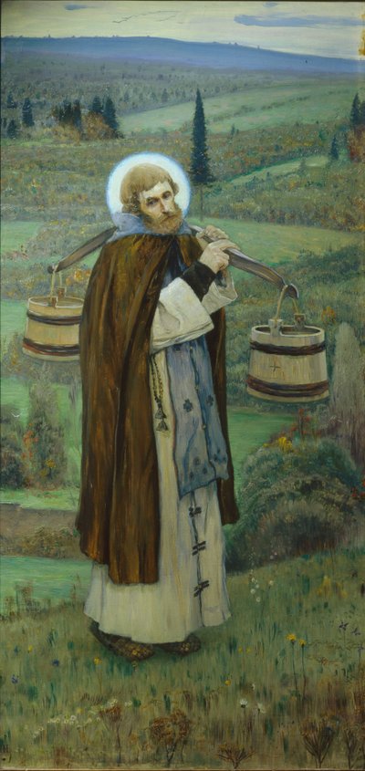 Trittico dei lavori di San Sergio, Parte sinistra, 1896 da Mikhail Vasilievich Nesterov