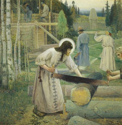 San Sergio lavora trittico, parte centrale, 1896 da Mikhail Vasilievich Nesterov
