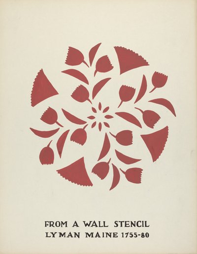 Disegno da Lyman, Maine 1755-1780: Dal Portfolio Proposto "Stencil Murali del Maine" da Mildred E. Bent