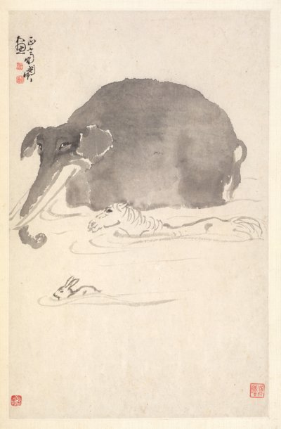 Elefante, cavallo e lepre, 1788 da Min Zhen