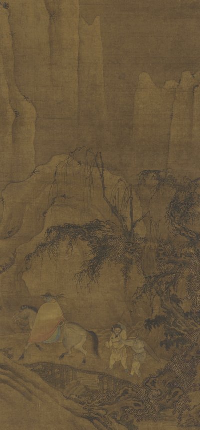 Un viaggiatore a cavallo con attendenti da Ming Dynasty Chinese School