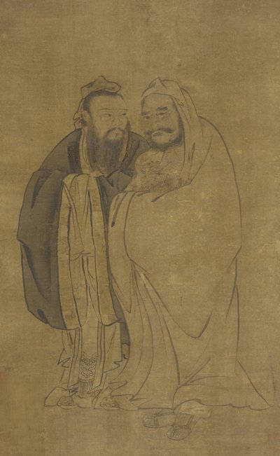 Confucio e Buddha che cullano un Qilin da Ming Dynasty Chinese School