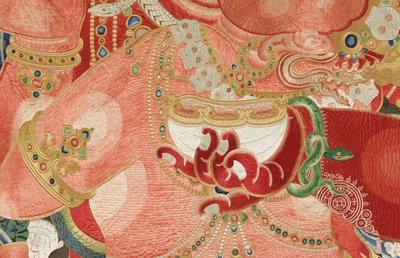 Dettaglio di Thangka di seta ricamata imperiale da Ming Dynasty Chinese School