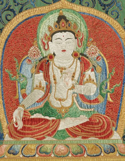 (dettaglio) di Thangka di seta ricamata imperiale da Ming Dynasty Chinese School