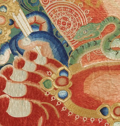 (dettaglio) di Thangka di seta ricamata imperiale da Ming Dynasty Chinese School