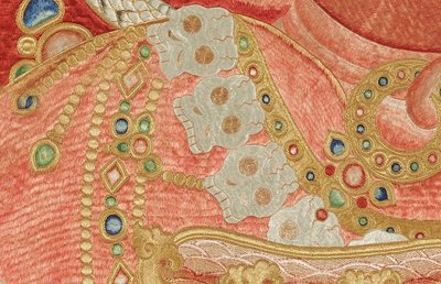 Dettaglio di Thangka imperiale ricamato in seta da Ming Dynasty Chinese School