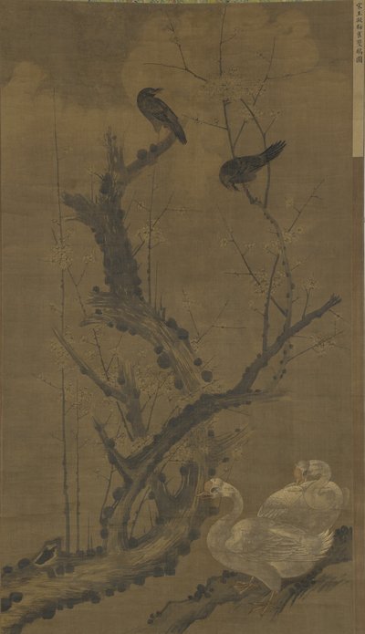 Mynahs, oche e pruno in fiore da Ming Dynasty Chinese School