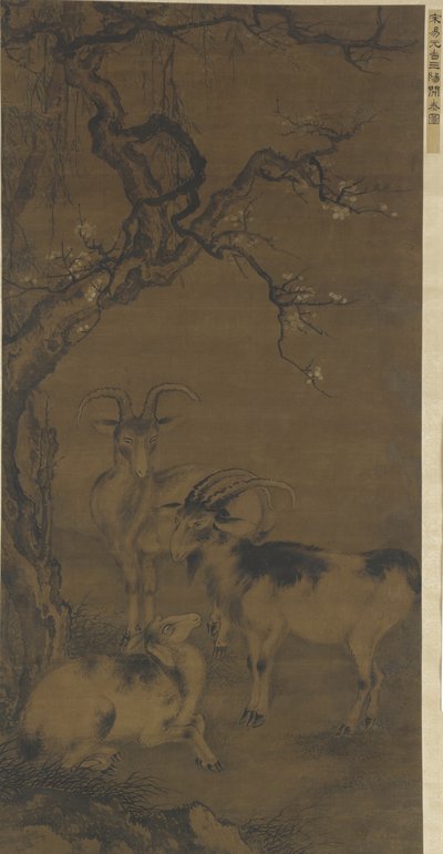 Tre capre sotto un albero di pruno in fiore, XVI-XVII secolo da Ming Dynasty Chinese School