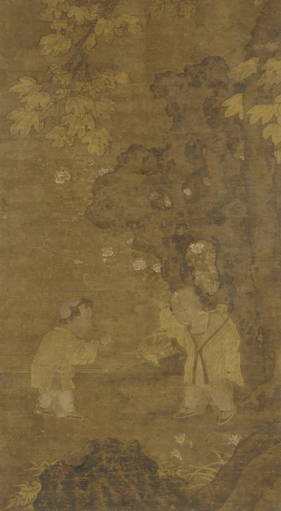 Due ragazzi che giocano con il burattino di un leone, XV-XVI secolo da Ming Dynasty Chinese School