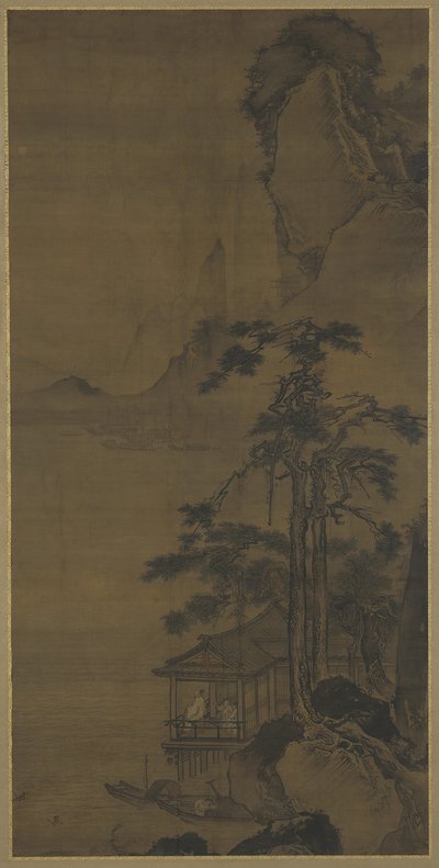 Osservare la luna piena da un padiglione sull