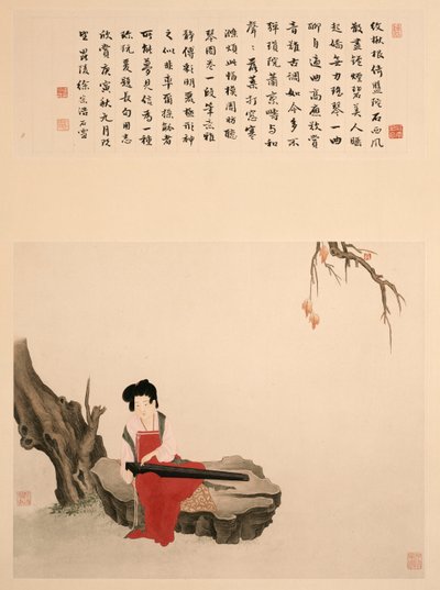 Signora Seduta su una Roccia che Suona un Qin da Ming Yu