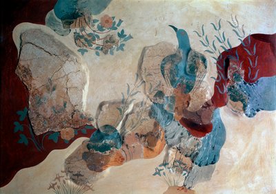 Arte minoica: Uccello blu. Frammento di affresco della Casa degli Affreschi. 1500 a.C. Heraklion, Museo Archeologico, Creta da Minoan