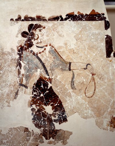 Civiltà minoica: donne in adorazione. (dettaglio) Affresco dal bacino lustrale di Xeste 3 ad Akrotiri (Thera), Santorini. Dim. 143x381 cm 16° secolo a.C. Santorini, Collezione di affreschi di Akrotiri a Thera da Minoan