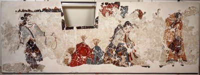 Civiltà minoica: donne in adorazione. Affresco dal bacino lustrale dell