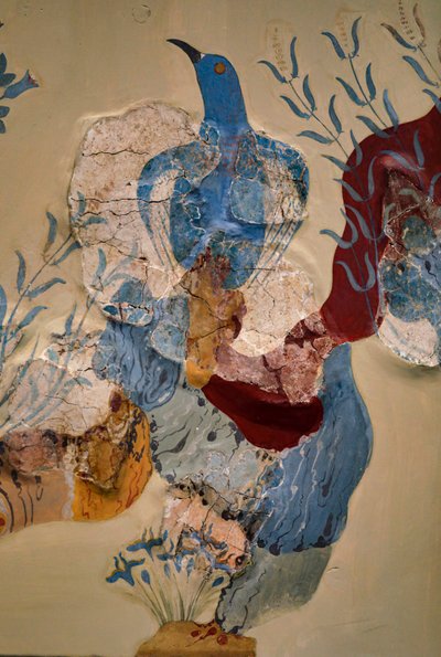 Uccello blu, affresco o L