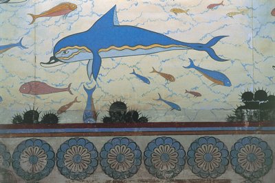 Primo piano di un murale in un palazzo, Palazzo di Minosse, Cnosso, Creta, Grecia da Minoan