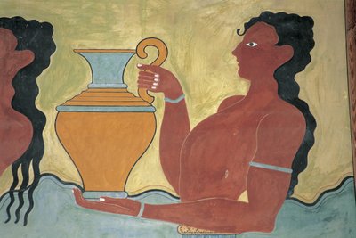 Primo piano di un murale sul muro di un palazzo, Palazzo di Minosse, Cnosso, Creta, Grecia da Minoan