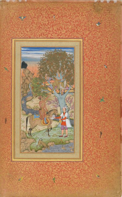 Principe a cavallo che offre vino a un giovane, c.1600 da Mir Ali Al Husayni