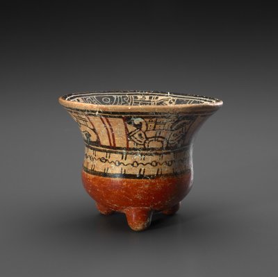 Ciotola a treppiede con dei e segni del calendario, 900-1519 d.C. da Mixtec Mixtec