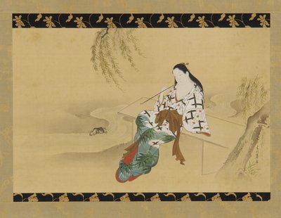 Paesaggio: una yujo seduta su una panchina, XVIII secolo da Miyagawa Chōshun