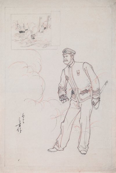 Disegno preparatorio per una stampa xilografica che raffigura un ufficiale navale giapponese durante la guerra sino-giapponese da Mizuno Toshikata