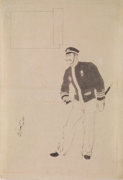Disegno preparatorio per una stampa xilografica che raffigura un ufficiale navale giapponese durante la guerra sino-giapponese da Mizuno Toshikata