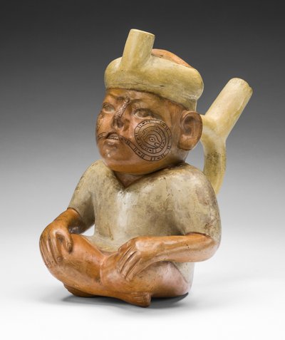 Vaso ritratto di un uomo con labbro leporino e tatuaggi, 100 a.C.-A.D. 500 da Moche