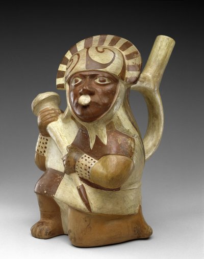 Vaso effigie di guerriero inginocchiato da Moche Moche