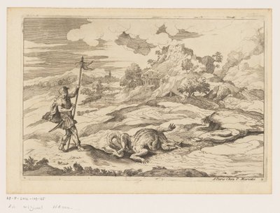 Paesaggio con San Giorgio e il drago (serie Paesaggi da Tiziano) da Moise Jean Baptiste Fouard