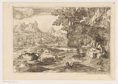 Paesaggio con San Girolamo e due leoni che combattono da Moise Jean Baptiste Fouard