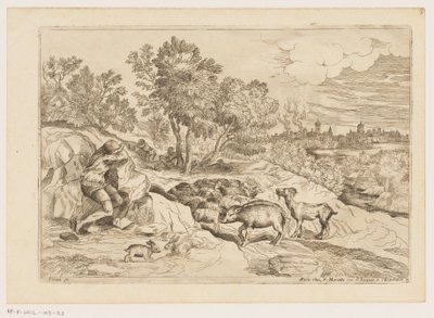 Paesaggio con Tre Pastori Rilassanti vicino a un Gregge da Moise Jean Baptiste Fouard