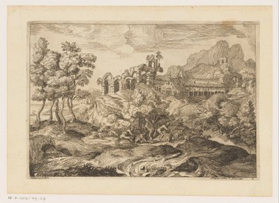 Paesaggio con pastori e un gregge presso una rovina da Moise Jean Baptiste Fouard