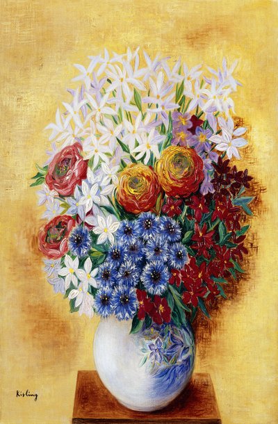 Bouquet di fiori su sfondo giallo; Bouquet au Fleurs sur Fond jaune, 1934 circa (olio su tela) da Moise Kisling