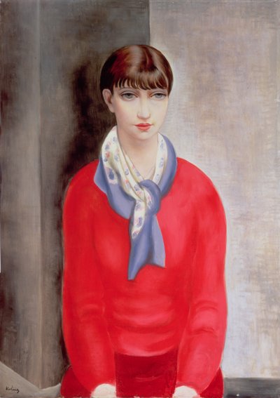 Kiki de Montparnasse con un maglione rosso e una sciarpa blu da Moise Kisling