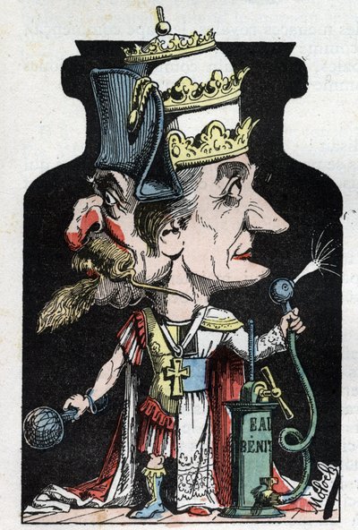 Allegoria del Concordato (firmato tra Pio VII e Bonaparte) del 1801 rappresentato da Moloch come dispositivo di compressione con Napoleone III e il Papa da Moloch