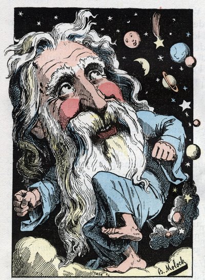 Allegoria di Dio in "The Trombinoscope" di Touchatout, caricatura di B. Moloch del 1882. Collezione privata. da Moloch