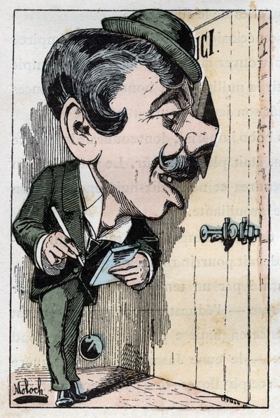 Allegoria di un “reporter” (giornalista) in “Le Trombinoscope” di Touchatout, caricatura di B. Moloch del 1882 (1849-1909). Collezione privata da Moloch