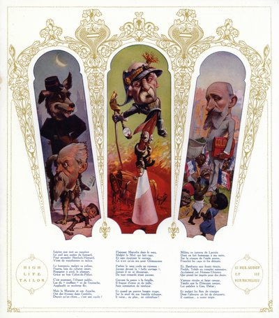 Caricature; Louis Lepine, Prefetto di Parigi; Georges Clemenceau, politico francese e Primo Ministro; Raphael Millies-Lacroix, politico francese e Ministro delle Colonie da Moloch