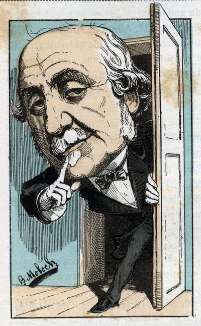 Ritratto di Albert, Duca di Broglie (1821-1901), storico e politico francese in “Le Trombinoscope” di Touchatout, caricatura di B. Moloch del 1882 (1849-1909). Collezione privata da Moloch