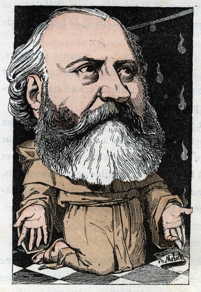 Ritratto di Charles Gounod (1818-1893), compositore francese in “Le Trombinoscope” di Touchatout, caricatura di B. Moloch del 1882 (1849-1909). Collezione privata da Moloch