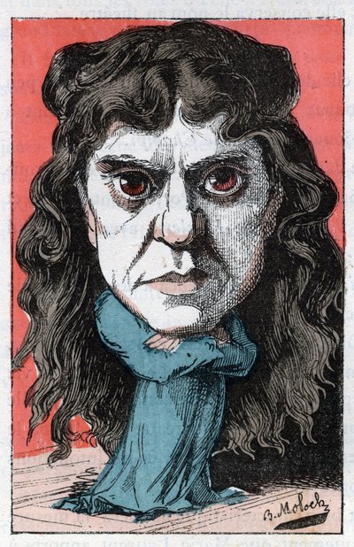 Ritratto di Marie Laurent o Marie Luguet artista drammatica francese del XIX secolo in "Le Trombinoscope" di Touchatout, caricatura di B. Moloch del 1882. Collezione privata. da Moloch