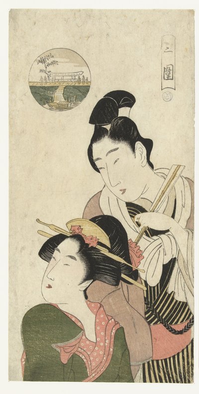 Uomo e donna che pensano di visitare Mimeguri da Momokawa Chôki (attributed to)