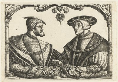 Carlo V e Ferdinando I da Monogrammist CB met boom (attributed to)